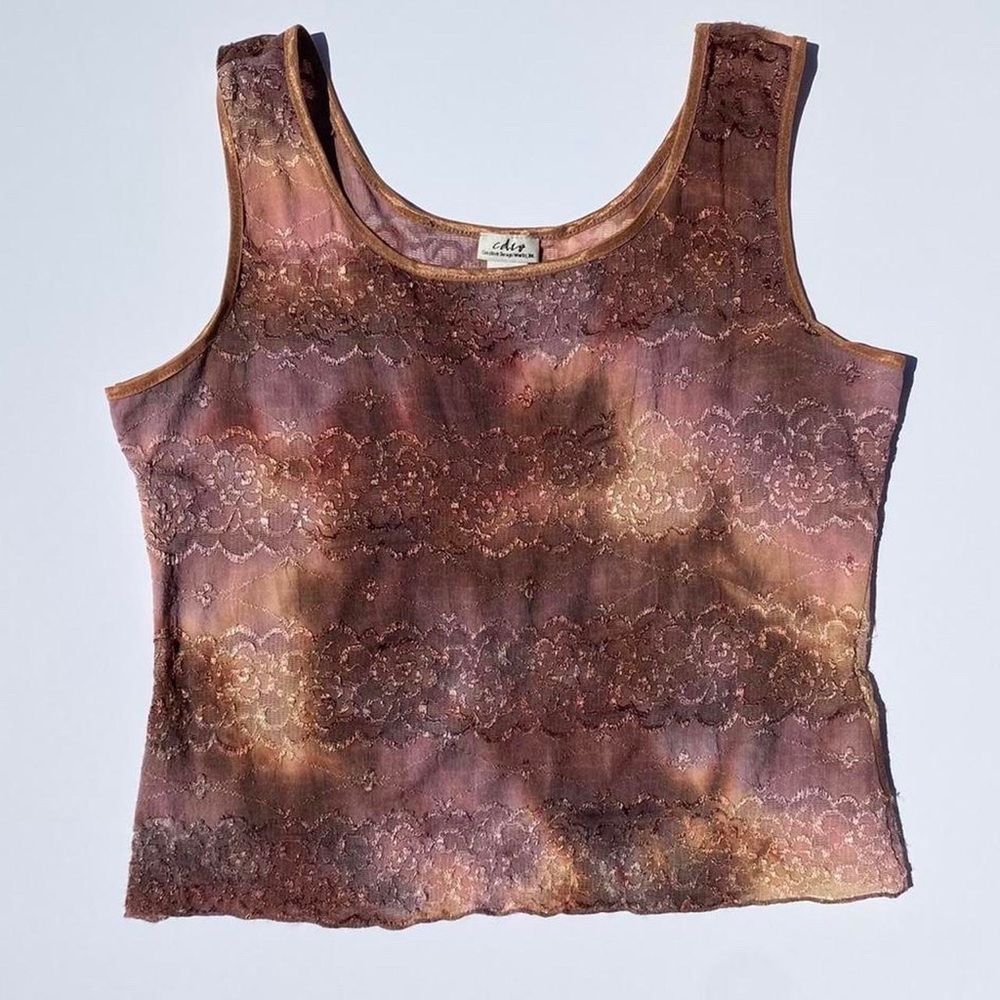 Vintage 90s CDW pink tie-dye lace tank top Women's Large Fairy Cottage Summer